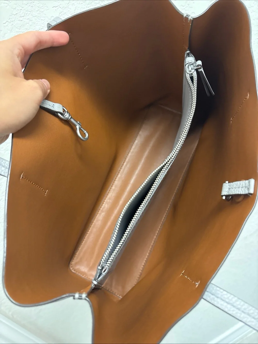 Tory Burch Gray Leather Tote Bag